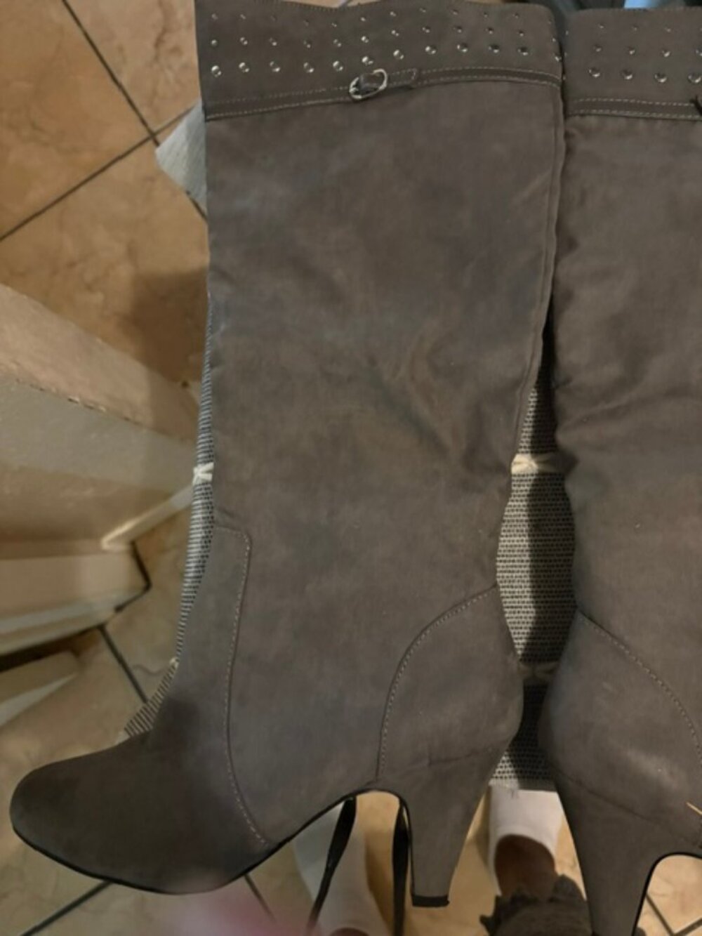 Grey, faux suede boots by Bella Vita , 3 Inch heels, Size 10